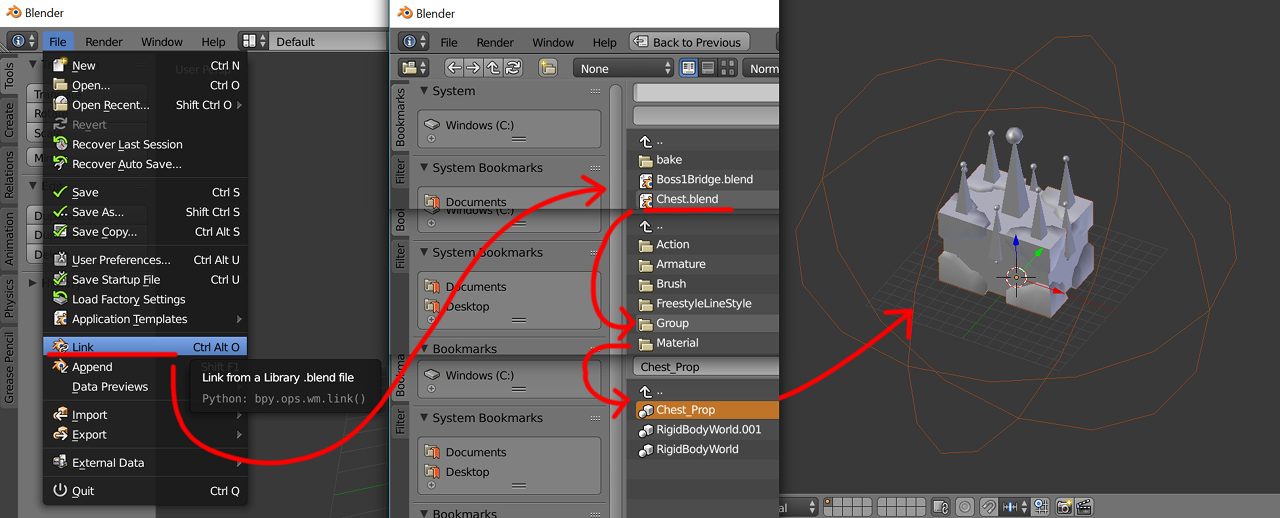 Linking a group in blender.